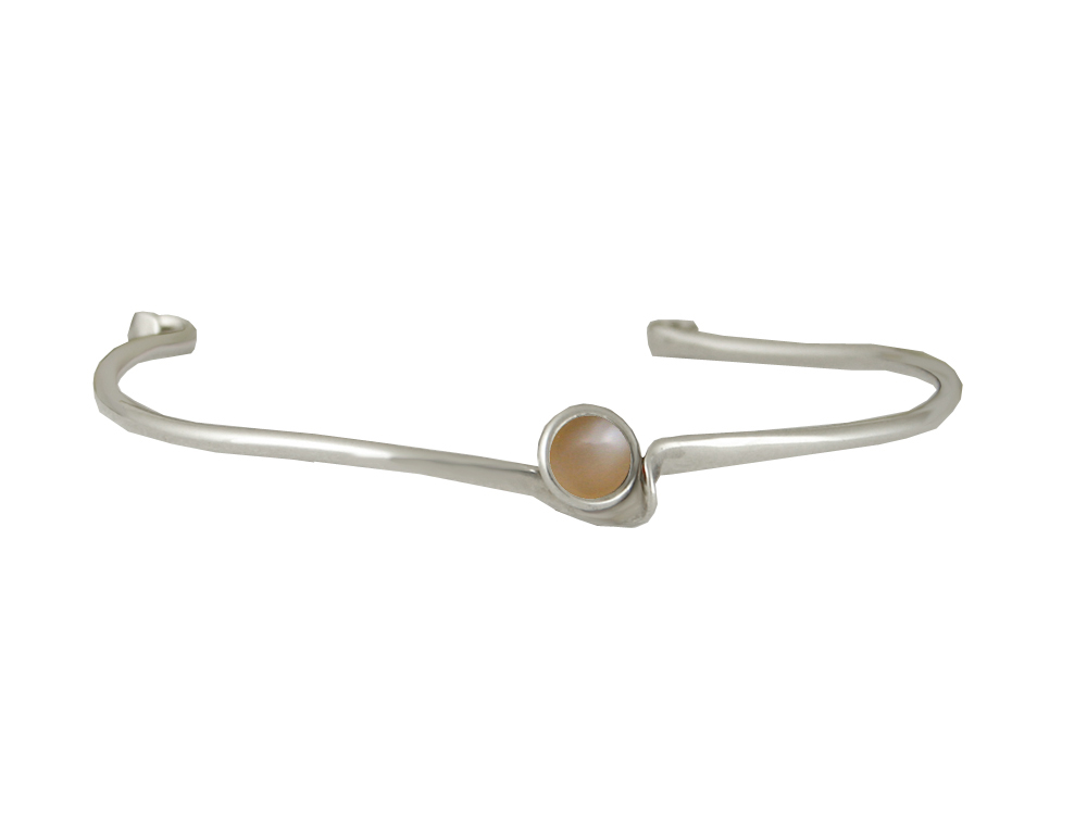 Sterling Silver Wave Cuff Bracelet With Peach Moonstone Sterling Silver Wave Cuff Bracelet With Peach Moonstone